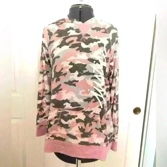JUSTICE camo pink gray white long sleeve knit hoodie youth 14-16 - Picture 1 of 6